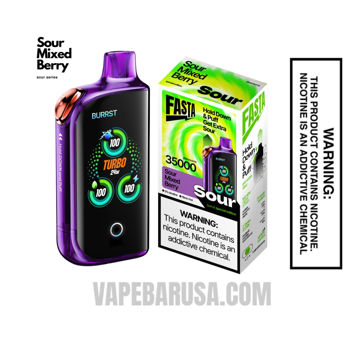 Sour Mixed Berry Fasta Burrst 35000 (Sour Edition) Vape with Package box