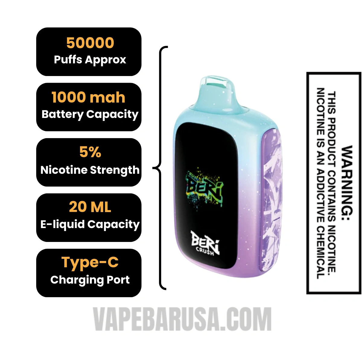 Sour Neon Fab Beri Crush 50K Disposable Vape Specifications