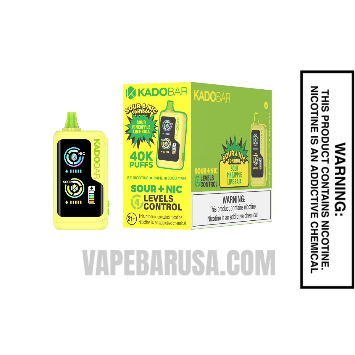 Sour Pineapple Lime Baja Kado Bar NI40K Sour-Nic Control Disposable Vape With Bundle Pack