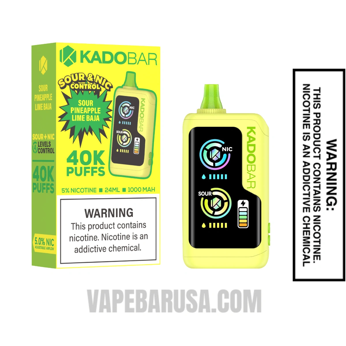 Sour Pineapple Lime Baja Kado Bar NI40K Sour-Nic Control Disposable Vape With Package Box