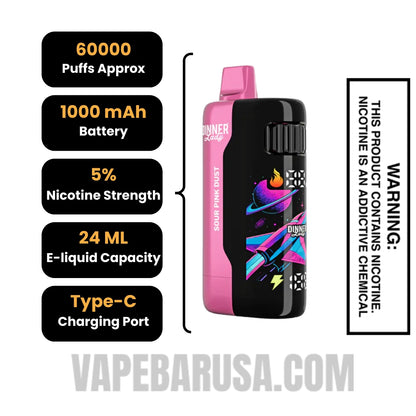 Sour Pink Dust Dinner Lady Galax 60K Disposable Vape Specifications