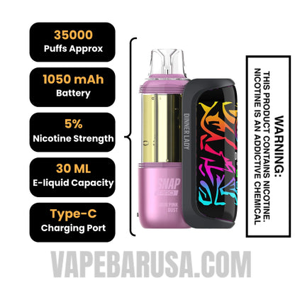 Sour Pink Dust Dinner Lady Snap Pro 35K Disposable Vape Kit Specifications