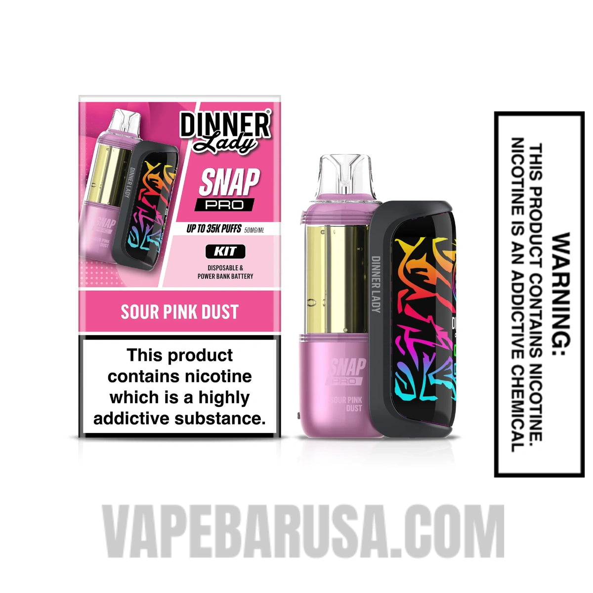 Sour Pink Dust Dinner Lady Snap Pro 35K Disposable Vape Kit with package box