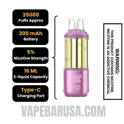 Sour Pink Dust Dinner Lady Snap Pro 35K Disposable Vape Pod Specifications