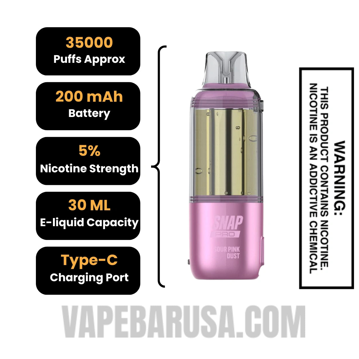 Sour Pink Dust Dinner Lady Snap Pro Intense 35K Pre-filled Replacement Pod Specifications