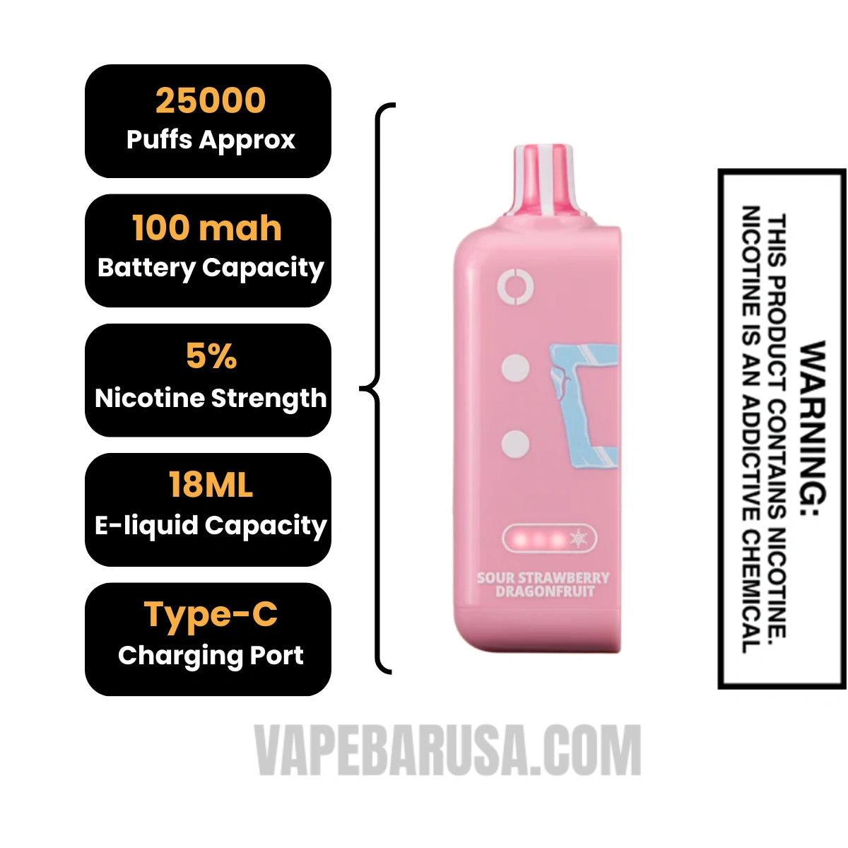 Sour Strawberry Dragonfruit Off Stamp Ice Cube 25K Disposable Pod Specifications