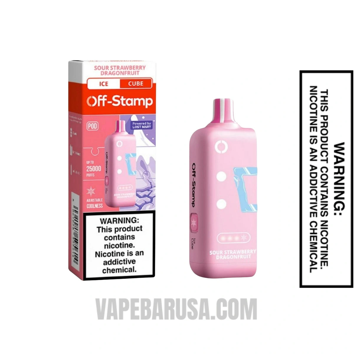 Sour Strawberry Dragonfruit Off Stamp Ice Cube 25K Disposable Pod With Package Box 