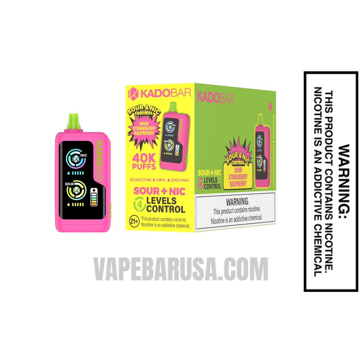 Sour Strawberry Raspberry Kado Bar NI40K Sour-Nic Control Disposable Vape With Bundle Pack