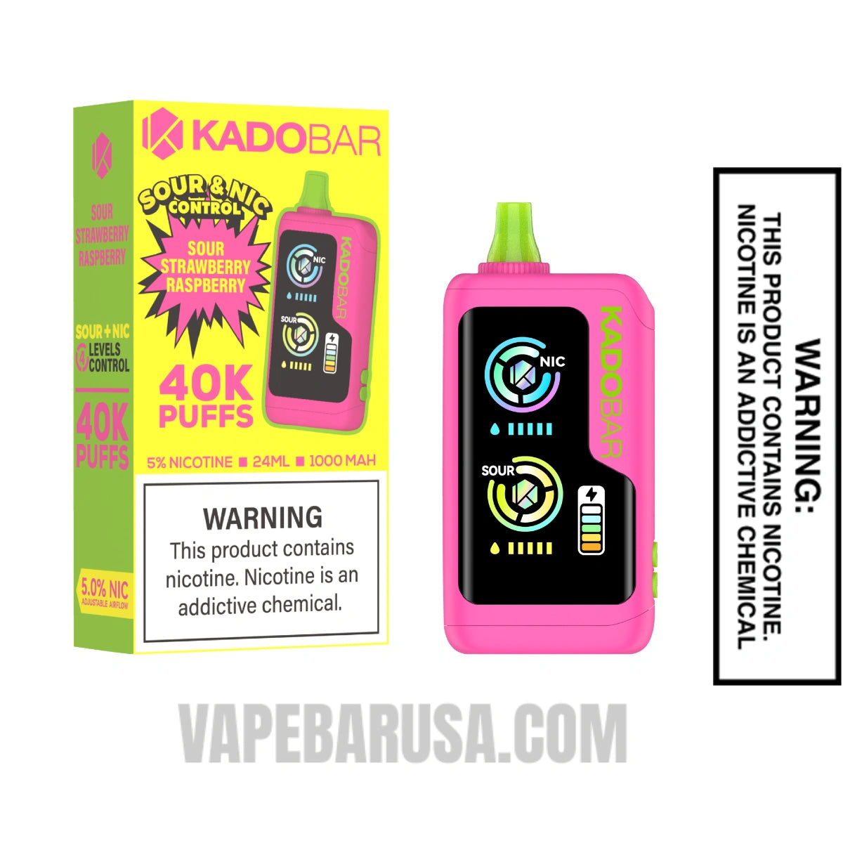 Sour Strawberry Raspberry Kado Bar NI40K Sour-Nic Control Disposable Vape With Package Box