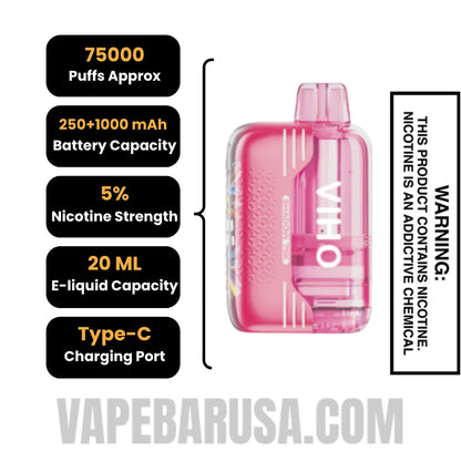 Sour Strawberry VIHO Shadow 75K Vape Kit Specifications