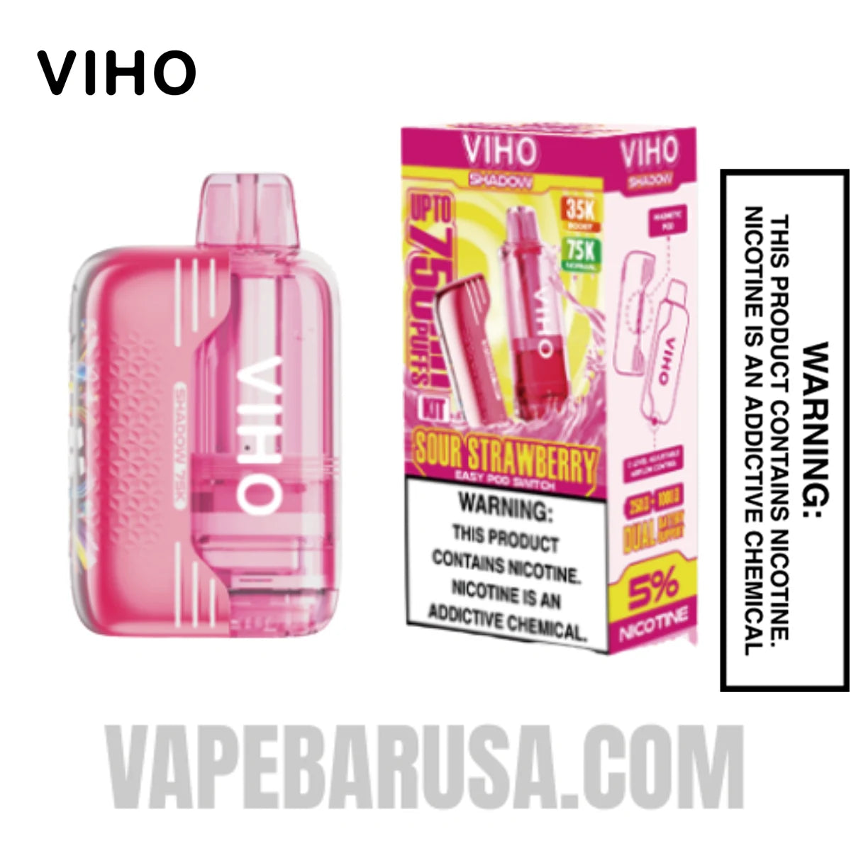 Sour Strawberry VIHO Shadow 75K Vape Kit With Package Box