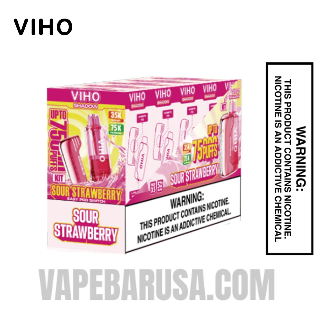 Sour Strawberry VIHO Shadow 75K Vape Kit with Bundle Pack