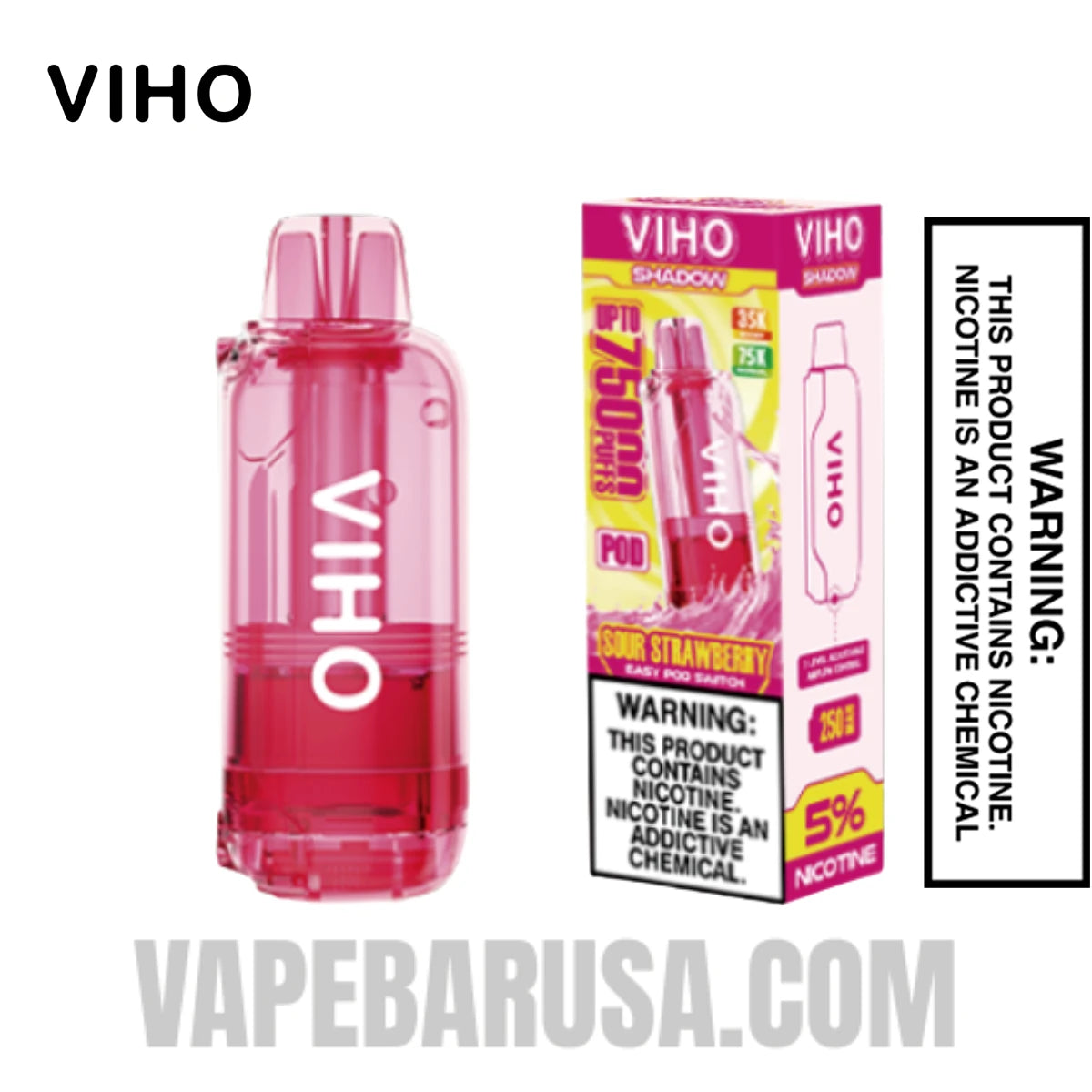 Sour Strawberry VIHO Shadow 75K Vape Pod with Package Box