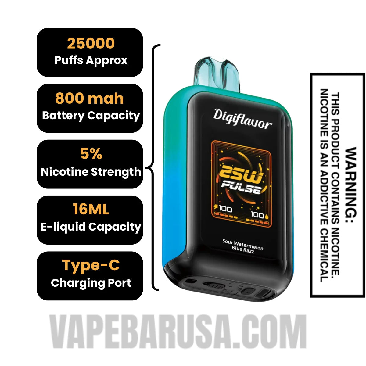 Sour Watermelon Blue Razz Digiflavor Sky 25K Vape Specifications