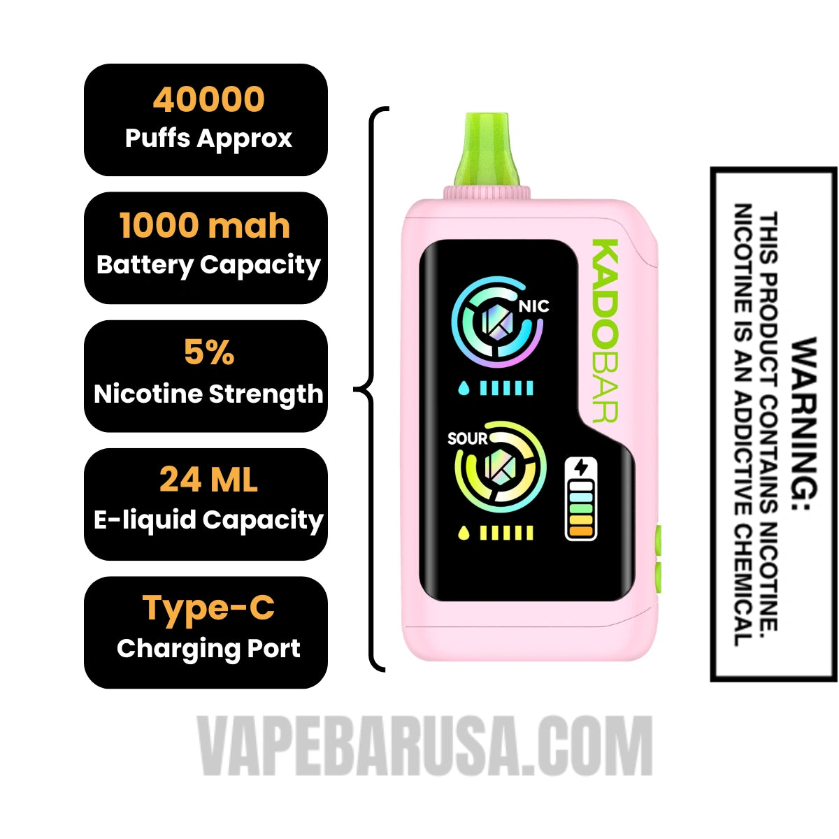 Sour Watermelon Gummies Kado Bar NI40K Sour-Nic Control Disposable Vape Specifications