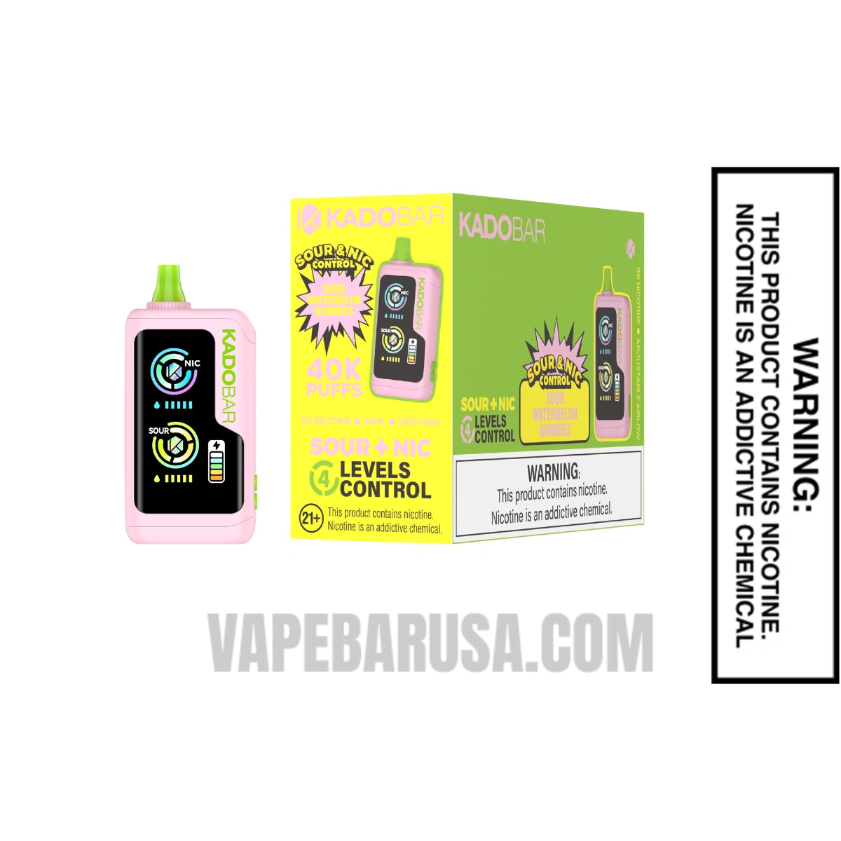 Sour Watermelon Gummies Kado Bar NI40K Sour-Nic Control Disposable Vape With Bundle Pack