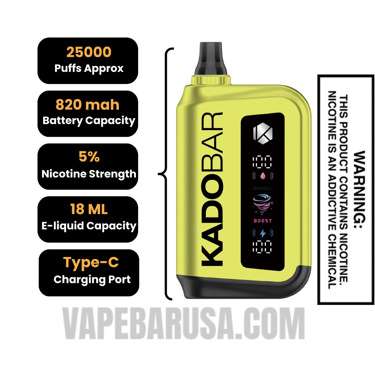 Sour Watermelon Peach Kado Bar Rizz 25000 Disposable Vape Specifcations