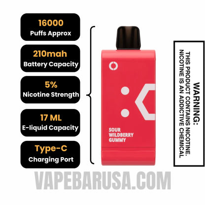 Sour Wildberry Gummy Off Stamp SW16000 Disposable Pod Specifications