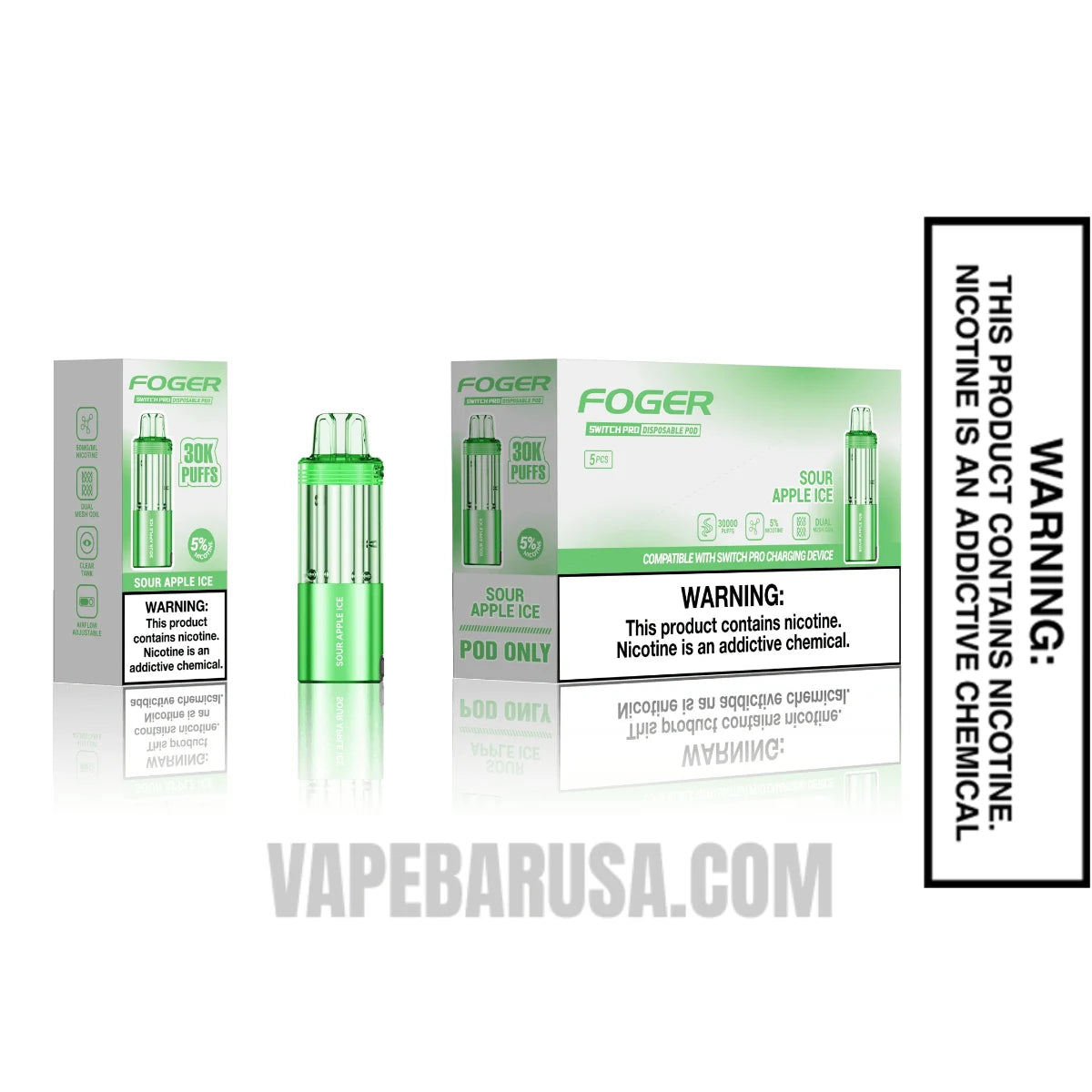Sour Apple Ice Foger Switch Pro Disposable Vape with Bundle Box