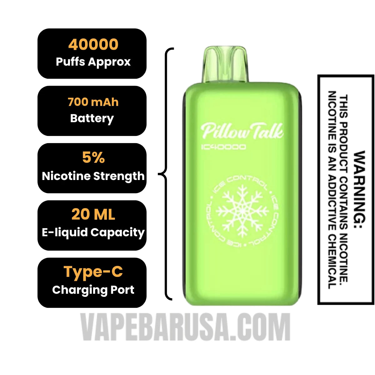 Sour Apple Ice Pillow Talk IC40000 Disposable Vape Specifications