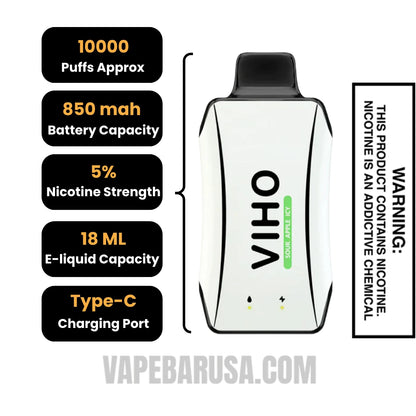 Sour Apple Icy VIHO Turbo Vape 10000 Puffs Specifications