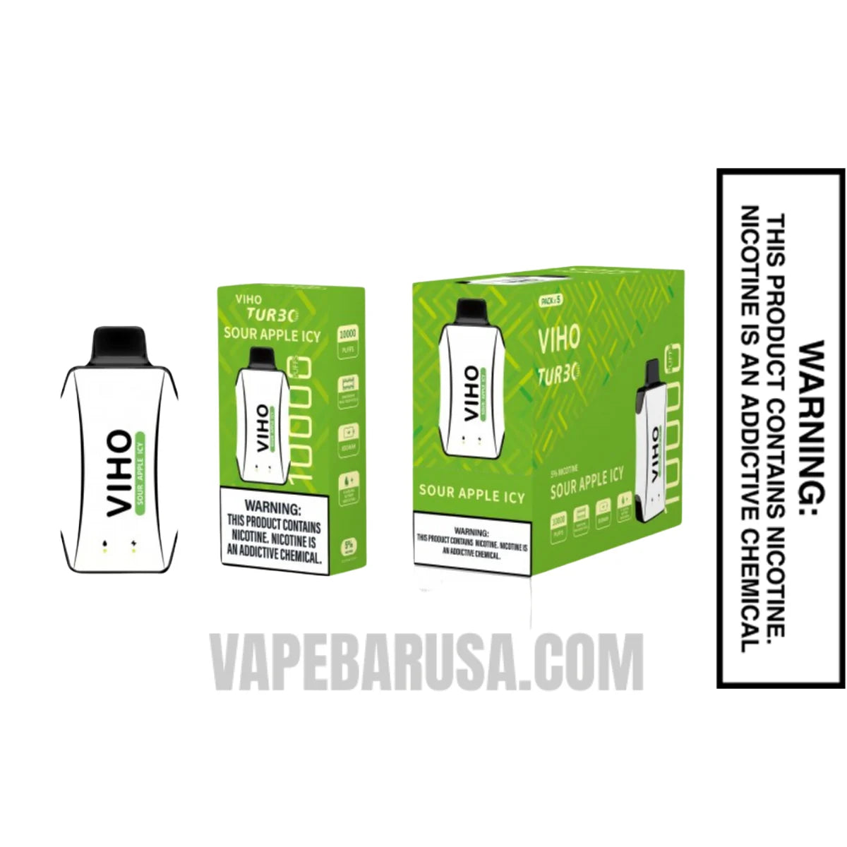 Sour Apple Icy VIHO Turbo Vape 10000 Puffs With Bundle Pack
