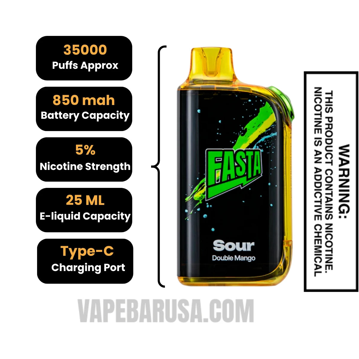 Sour Double Mango Fasta Burrst 35000 (Sour Edition) Vape Specifications