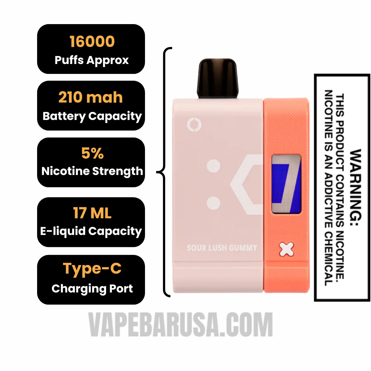 Sour Lush Gummy Off Stamp SW16000 Disposable Vape Kit Specifications