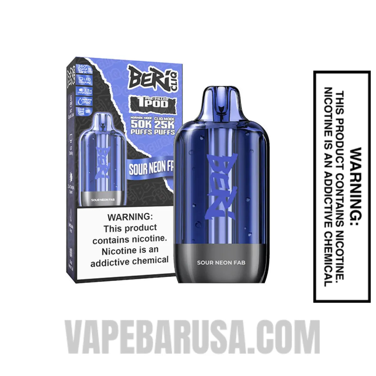 Sour Neon Fab Beri Cliq 50K Disposable Vape Pod With Package Box
