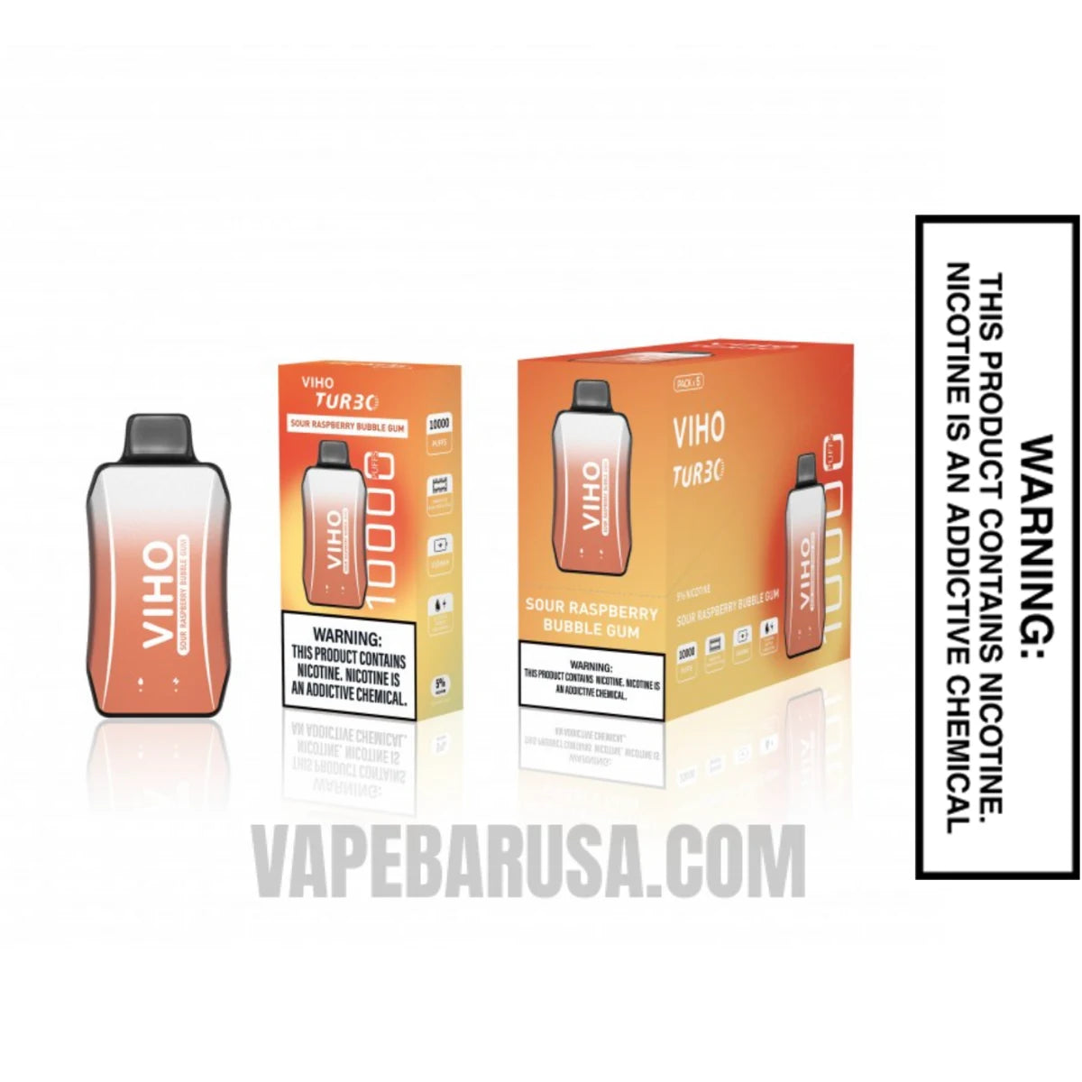 Sour Raspberry Bubble Gum VIHO Turbo Vape 10000 Puffs With Bundle Pack