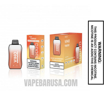 Sour Raspberry Bubble Gum VIHO Turbo Vape 10000 Puffs With Bundle Pack