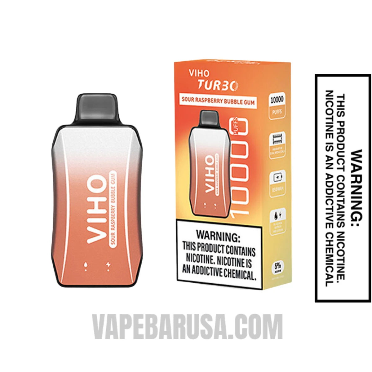 Sour Raspberry Bubble Gum VIHO Turbo Vape 10000 Puffs with Package Box