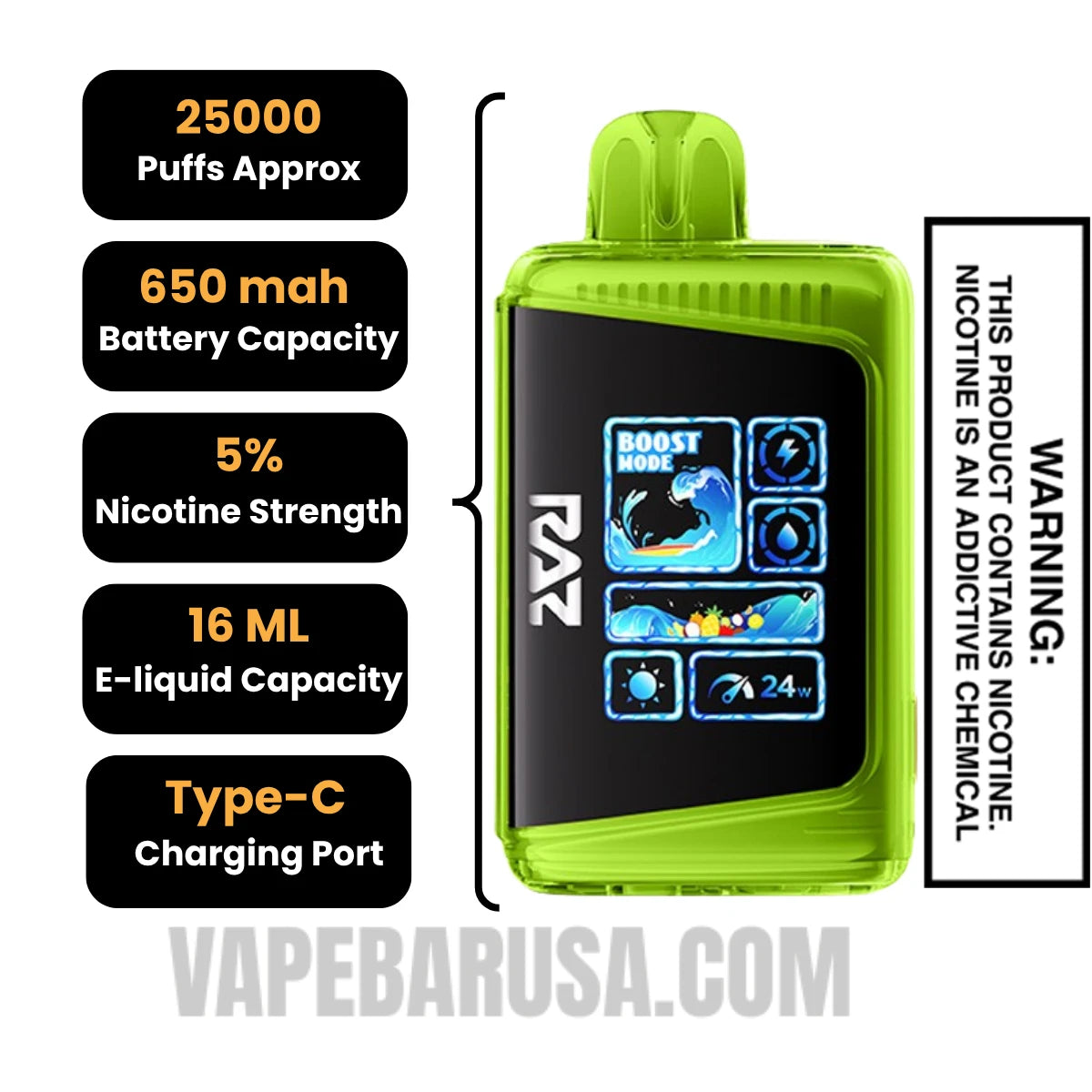 Sour Raspberry Punch RAZ LTX 25000 Disposable Vape Specifications