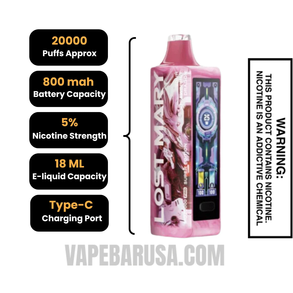 Sour Strawberry Dragon Lost Mary MO20000 Pro Super Edition Vape Specifcations