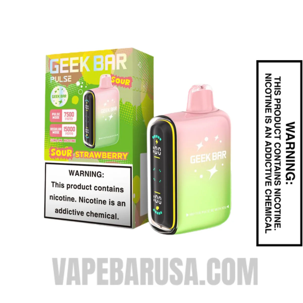 Sour Strawberry Geek Bar Pulse Disposable Vape With Package Box