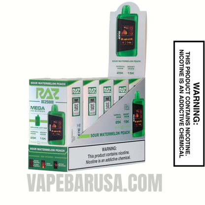 Sour Watermelon Peach RAZ DC25000 Disposable Vape With Bundle Pack 
