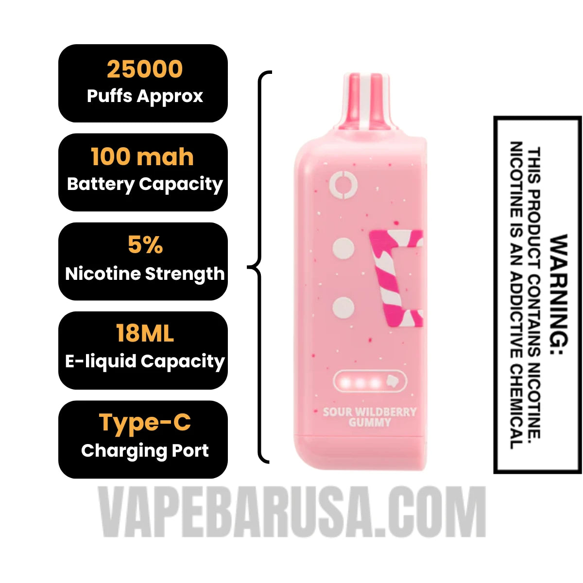 Sour Wildberry Gummy Off Stamp Sweet Cube 25K Disposable Pod Specifications