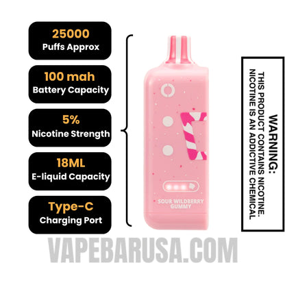 Sour Wildberry Gummy Off Stamp Sweet Cube 25K Disposable Pod Specifications