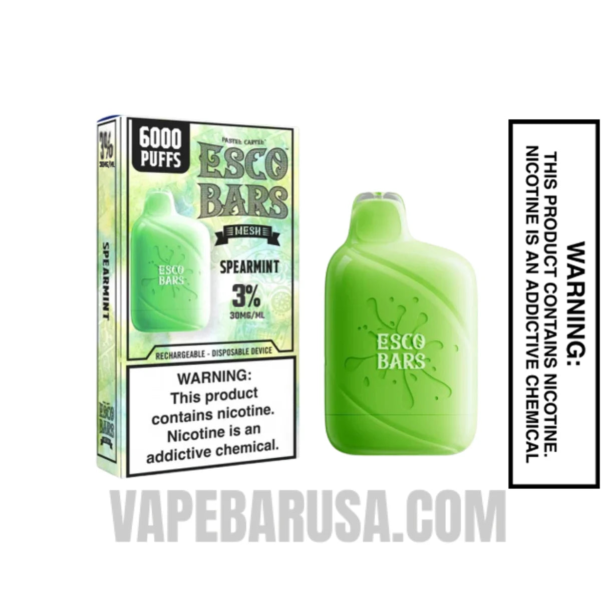 Spearmint Esco Bar Mesh Vape 6000 Puffs 3% Nic With Package Box