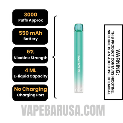 Spearmint Voom Mesh 3000 Puffs Disposable Vape Specifications