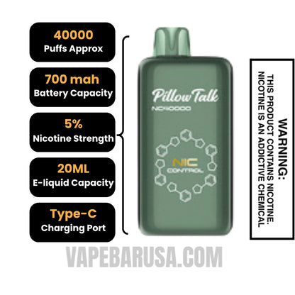 Spearmint Pillow Talk Nic Control NC40000 Vape Specifications
