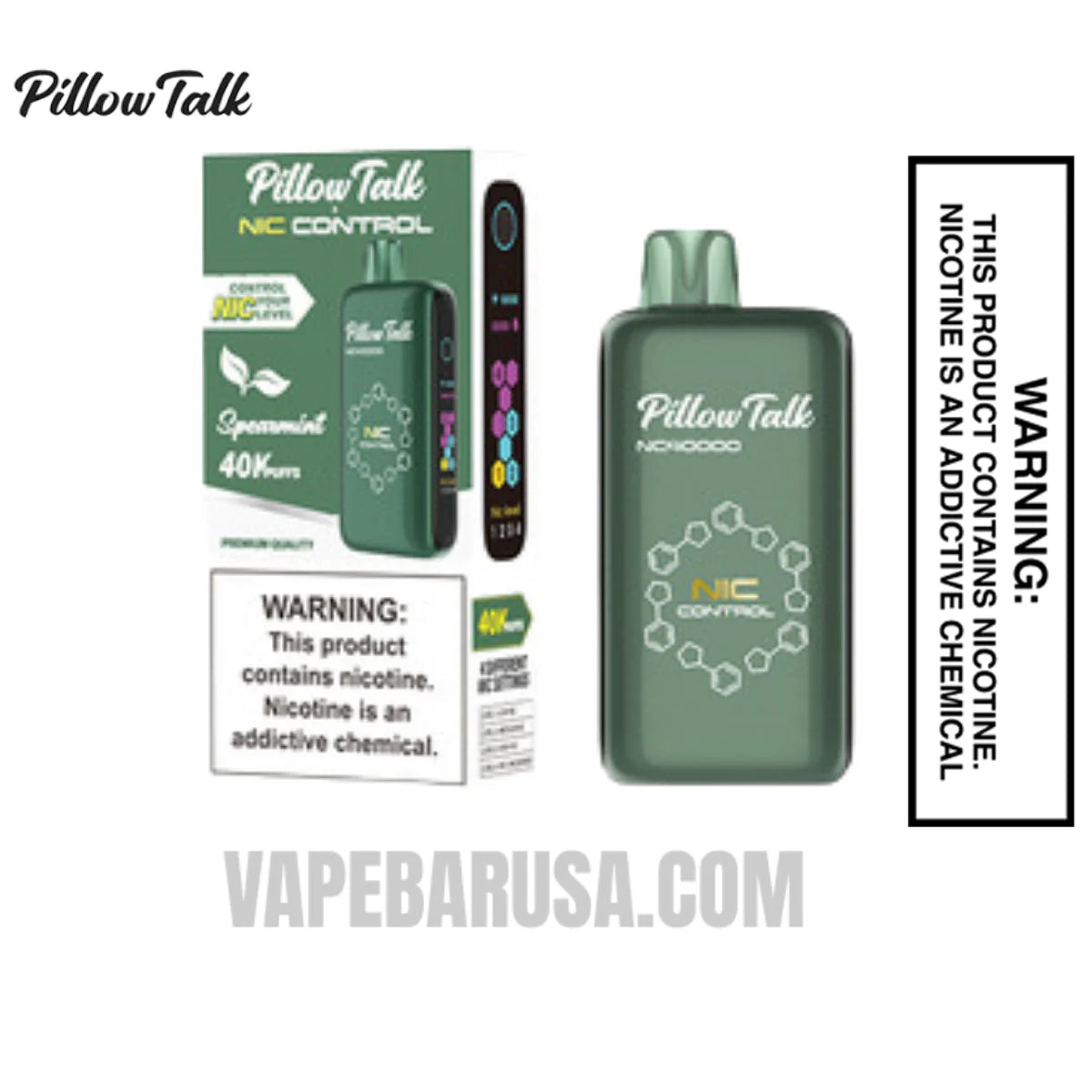 Spearmint Pillow Talk Nic Control NC40000 Vape With Package Box