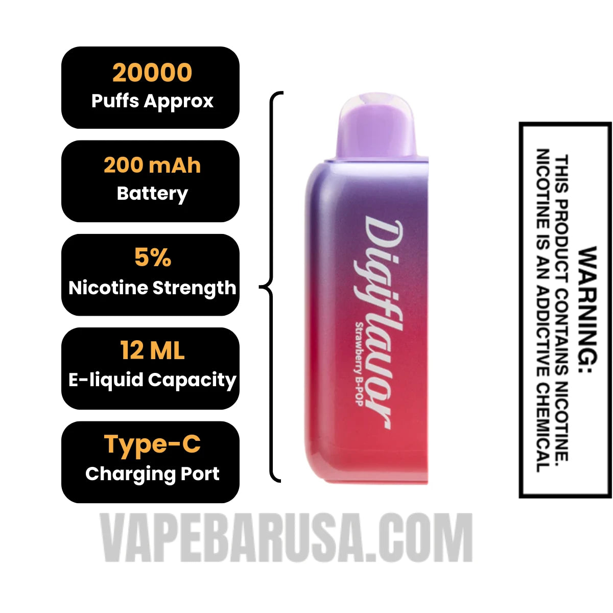 Strawberry B-Pop Digiflavor BRK 20K Disposable POD Specifications