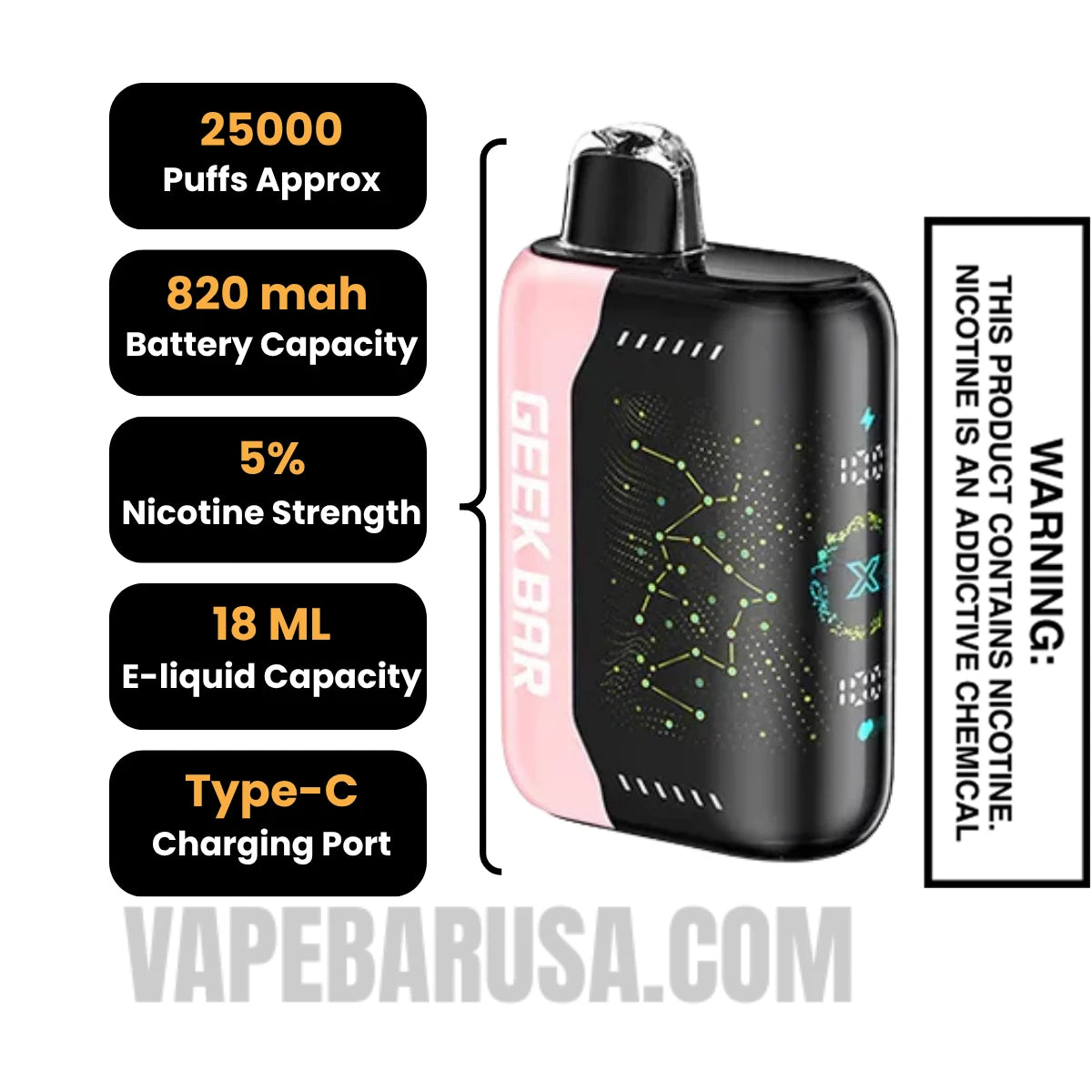 Strawberry B-Pop Geek Bar Pulse X Disposable Vape Specifications
