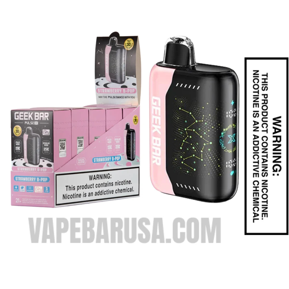 Strawberry B-Pop Geek Bar Pulse X Zero Nicotine Disposable Vape with Bundle Pack