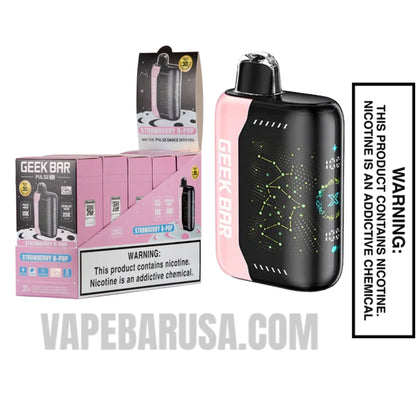Strawberry B-Pop Geek Bar Pulse X Zero Nicotine Disposable Vape with Bundle Pack