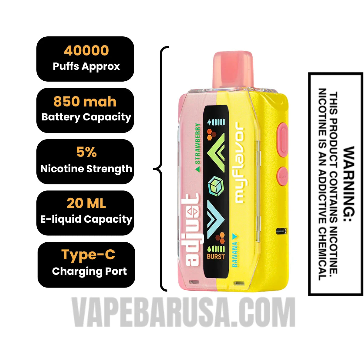 Strawberry Banana Adjust MyFlavor 40K Disposable Vape 
