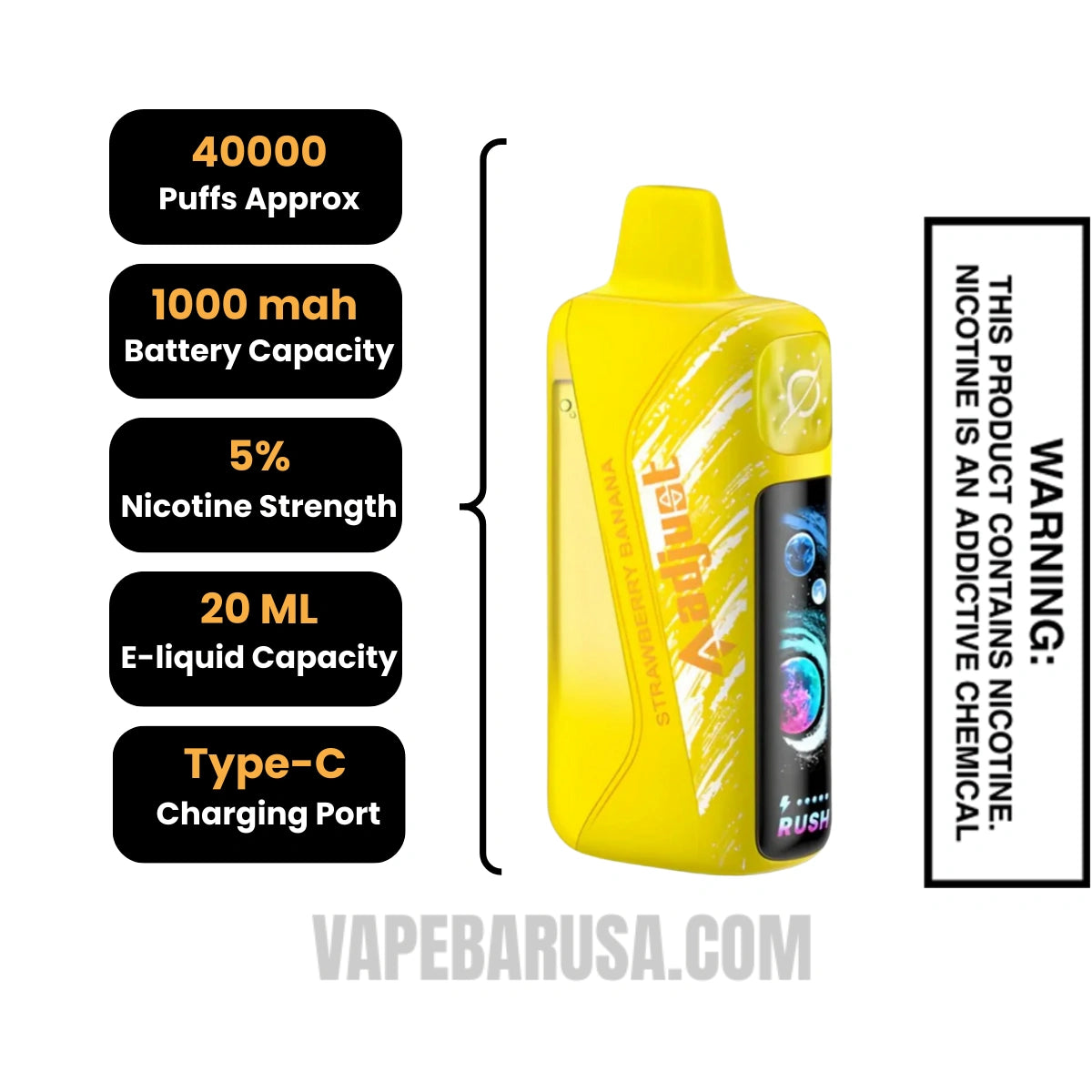 Strawberry Banana Adjust MyRusher 40K Disposable Vape Specifications