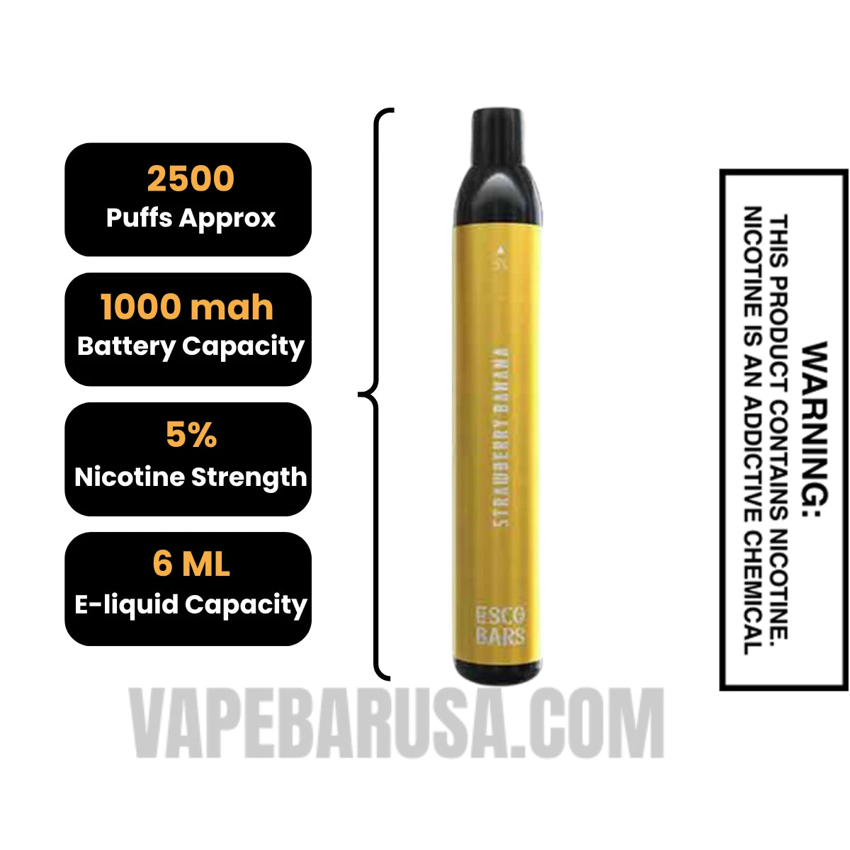 Strawberry Banana Esco Bars 2500 Puffs Disposable Vape Specifications