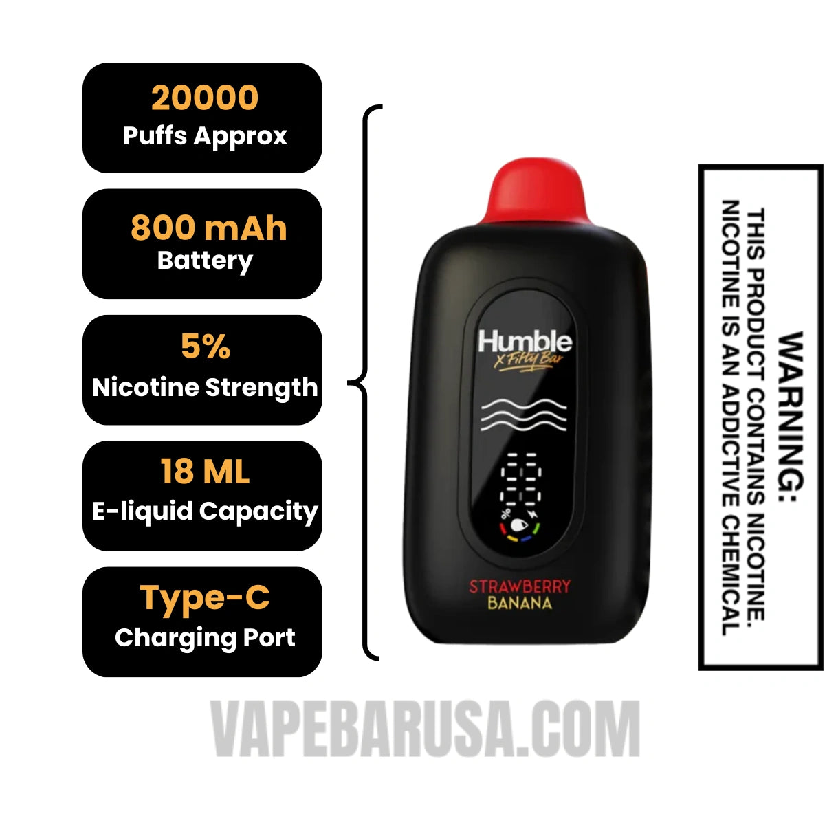 Strawberry Banana Humble X Fifty Bar 20K Disposable Vape Specifications